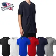 Mens Baseball Jersey Raglan Plain T Shirt Team Stripe Solid Button Tee Active