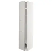 METOD high cabinet w shelves/wire basket, white/Lerhyttan light grey, 40x60x200 cm