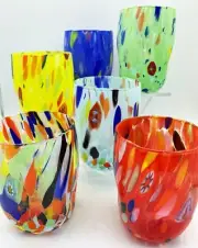 ARLECCHINO MILLEFIORI MURANO STEMLESS WINE GLASSES - PASTEL - SET OF 6