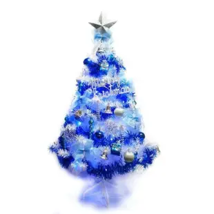 [特價]【摩達客】15呎 450cm 特級白色松針葉聖誕樹 (藍銀色系) +100燈LED燈9串