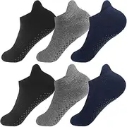 [LIKICOOL] Women Non Slip Grip Ankle Socks with Anti-Skid Soles Cushioned for Yoga, Pilates, Barre,Hospital, Home, Walking