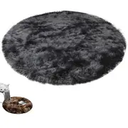Rainbow Rug Tie Dyed Plush Round Mat Non-Slip Colorful Floor Carpet for Bedroom Nursery Home Decor -Dark Grey