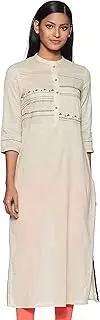 [W for Woman] Off White Khadi Kurta with Mandarin Collar