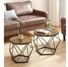 Set Of 2 Round Small Side End Coffee Table With Steel Frame