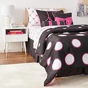 VCNY Home – Twin Bed-in-a-Bag, Soft 8-Piece Bedding Set with Comforter, Bed Sheets, Pillowcases, Sham, Decorative Pillow & Bedskirt (Mina Collection, Black/Pink)