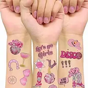 Disco Bachelorette Tattoos Disco Cowgirl Temporary Tattoos Disco Cowgirl Party Decorations Pink Disco Temporary Tattoos Stickers for Women Girls Last Disco Bachelorette Party Decorations (1Set)