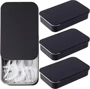 Isslly 4 PCS Mini Dental Floss Case, Portable Metal Sliding Dental Floss Dispenser, Black Refillable Glide Containers, Rectangular Dental Floss Holders for Travel, Hotels, Dinners, Home Cleaning