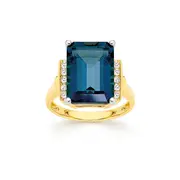9ct Gold London Blue Topaz &.10ct Diamond Ring in Blue