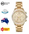 NEW MICHAEL KORS BRINKLEY MK6187 GOLD/CRYSTAL CHRONOGRAPH QUARTZ WOMENS WATCH