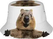 [Elizaday] Happy Quokka Hug Funny Bucket Hat for Men Women Printed Fisherman Hat Packable Sun Cap Travel Outdoor Beach Caps