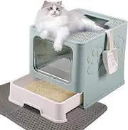 Anshine Portable Foldable Cat Litter Box with Top Entry & Exit – Extra Large with Litter Mat & Scoop, Ideal for Daily Use (Blue)