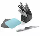 Farberware 15 Piece Stainless Steel Knife Block Set w/ Built In Sharpener