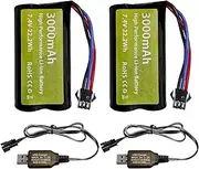 Fytoo 2PCS 7.4V 3000mah 15C 2S Li ion Battery with SM-3P Plug and USB Charger Suitable for DE43 DE60 9500E RC Car Model Truck Huina 1575 RC Engineering Vehicle RC Toy Car Battery