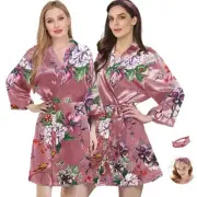 2Pcs Womens Floral Kimono Robe Silk Robes Bride Bridesmaid Satin Robes Bridal...