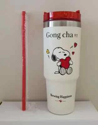 Gong Cha X Snoopy CREAM WHITE LARGE Tumbler 890mL / 30oz Cup NEW Tea Coffee