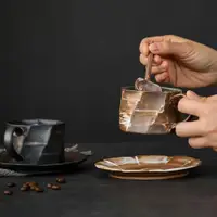 在飛比找ETMall東森購物網優惠-日式侘寂風手工粗陶復古咖啡杯碟