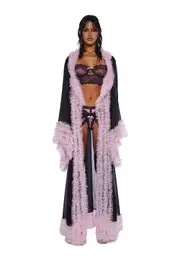 [Sugar Thrillz] Delightfully Demure Sheer Robe - Black/Pink