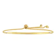 14K Yellow Gold Curve Bar Diamond Cut Wheat Chain Adjustable Bracelet With Adjustable Ball Clasp, 9.25"