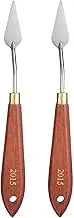 uxcell 2pcs Palette Knife Painting Tool 1.57" x 0.67" Stainless Steel Teardrop Blade 6.3" Length Spatula Painting Pallet Knives with Hole Beech Wood Handle for Acrylic Canvas, Red/Silver
