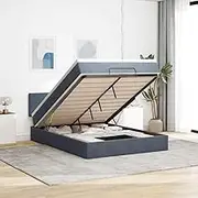 Generic Ottoman Bed with Mattress Dark Grey Double Velvet,Furniture,Beds & Accessories,Beds & Bed Frames