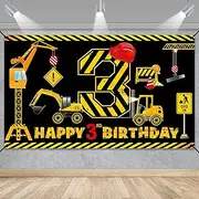 3rd Birthday Decorations for Boys, Excavator Dump Truck Theme Third Birthday Banner Decorations Digger 3 Year Old Bday Banner Backdrop Party Supplies Sign