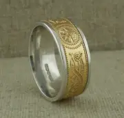 Silver & 10K Celtic Warrior Shield Wedding Ring Irish made BORU 9.5 Comfort Fit