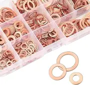 dawfall 200 PCS Car Copper Gasket Assortment Set, 10 SPEC of Rust-Proof Sealing Flat Gasket with Storage Box, Upgraded Metric Washers, Universal Accessories for Cars Appliances Bearings Pumps (Gold)