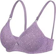[ANRIO] Cotton Push Up Bras for Seniors Wireless Thin Cup Bralettes Women Everyday Large Bust Sports Bra Underwear (Color : Purple, Size : 100/44B)