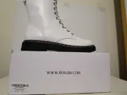 Rollda Collection Womens Combat Side Zip 11" Mid-Calf Ridding Boots White Sz 7.5