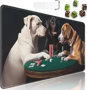 MTG Playmat + Drawstring Travel Pouch + 6 Dice Counter, for Tabletop Trading Card Game Playmats or Large Mouse Pad, Anti-Slip Rubber 24 x 14 in, Dogs Playing Poker TCG Playmat