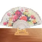Colored Handle Hand Held Flower Fan Folding Printed Fans Lace Dance Fan Women