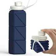 Collapsible Water Bottles, BEAUTAIL Silicone Foldable Portable Water Bottle 610ml, Lightweight Reusable Leakproof for Travel Camping Hiking Cycling Yoga Sports Outdoor, 1 Pack (Darkblue)