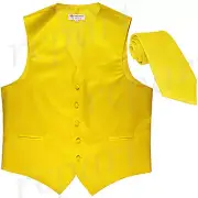 New Polyester Formal Men's Tuxedo Vest Waistcoat & tie solid yellow prom wedding