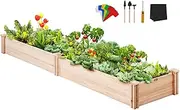 VEVOR 96 x 24 x 10in Raised Garden Bed, High End Natural Fir Wood No-Bolt Assembly Divisible Elevated Planting Planter Box for Flower,Vegetable,Herb in Backyard,Patio Non-Woven Pad & 1 Set of Tool