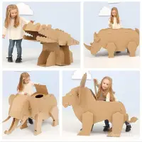 在飛比找蝦皮商城精選優惠-兒童手工製作大號紙箱動物模型大象獅子塗鴉組裝立體紙殻仿真模型