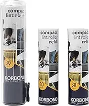 Korbond Compact Lint Roller & Refills - Travel Sized Lint Remover Roller - Included 3 Rolls of Sticky Sheets - Mini Lint Roller Perfect for Travel