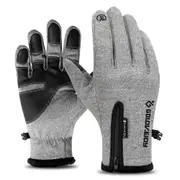 Unisex Outdoor Waterproof Gloves Winter Touch Screen Thermal Full Finger Inner Plush Skiing Gloves gray_S