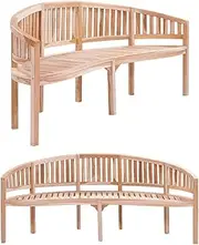 Outdoor Garden Bench, Patio Bench Relax Lounge Seat Banana Bench 200 cm Solid Teak Wood