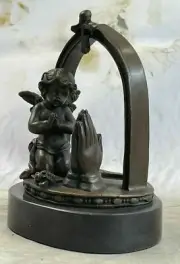 Puti Cherub Angel Boy with Wings Marble Base Figure Sculpture Statue Bronze Gift