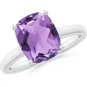 Classic Cushion Amethyst Solitaire Ring with Hidden Accents