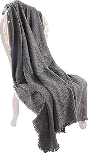 100% Wool Throw Blanket Solid Colour, Soft Lightweight Blanket for Sofa Couch Bed Car Camping, Elegant Comfort Office Adult Nap Blanket Shawl, Home Decor Grey 150 * 170 cm