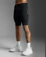 Aero Mesh Compression Shorts, 2XU, S, Black/Silver Reflective, Male