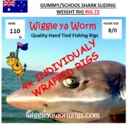 4x Hand tied Castable 110lb coated wire Gummy Shark fishing rigs 8/0 circle hook