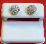 1.50 Ct Real Moissanite Men's Cluster Stud Earrings 14k Yellow Gold Plated
