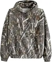 [Suhorseful] Women's Camo Hoodies Sweatshirt Maple Leaf Print Oversized Fleece Sweatshirts Classic Pullover with Pocket
