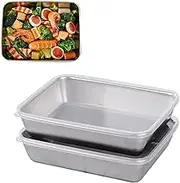 RRMMAN 2pcs Stainless Steel Square Plate with Lid, Thickened Metal Square Baking Tray for Oven, Food Storage Plate for Kitchen Heavy Duty Stainless Steel Baking Sheet Pans 25 * 20 * 5cm