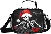 Christmas Hat Skeleton Insulated Lunch Box for Women Men - Ideal for Work, Picnics - Includes Adjustable Shoulder Strap
