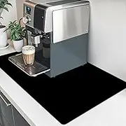 Coffee Mat Hide Stain Rubber Backed Absorbent Cuttable Dish Drying Mat for Kitchen Counter, 12" × 19" Coffee Bar Accessories Fit Under Coffe Maker, Machine, Pot, Espresso, Dish Rack, Black