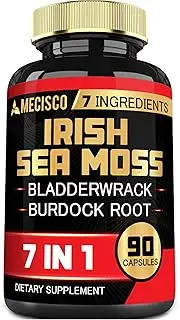7in1 Organic Irish Sea Moss Capsules 6750 Mg, Blended Organic Bladderwrack & Burdock, Turmeric, Apple Cider Vinegar, and Others - Immune, Thyroid, Skin & Body Support - 90 Caps 3-Month Supply