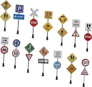 Abaodam Realistic Mini Traffic Signs 14pcs Table Model Abs Traffic Indicator Model Safe Lightweight Landscape Decor